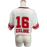 セリーヌ CELINE ロゴプリントクロップド半袖Tシャツ 2X09D671Q ホワイト コットン レディース 半袖Ｔシャツ