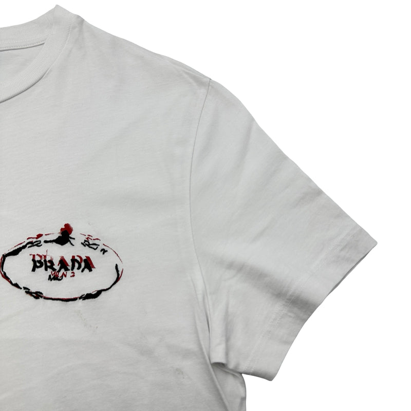 プラダ PRADA ワンポイントロゴ刺繡半袖Tシャツ UJN556 ホワイト