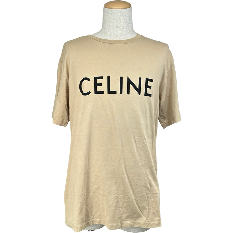 CELINE セリーヌ ベージュ 2X681671Q コットン ロゴ 半袖Tシャツ XS セリーヌ CELINE ロゴプリントTシャツ 2X681671Q ベージュ コットン