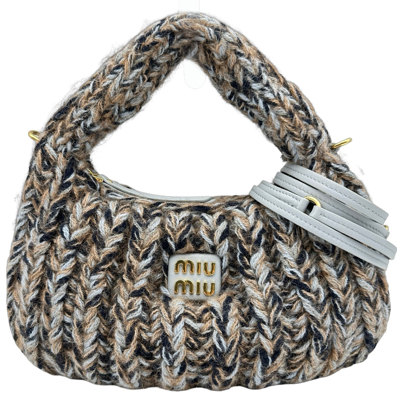 ‼️最終値下げ‼️【美品】miu miu ハンドバッグ ミュウミュウ miu miu ワンダ―ハンドバッグ 5BC153 ブルー ニット
