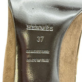 エルメス HERMES スエードリボンパンプス ベージュ スエード レディース パンプス