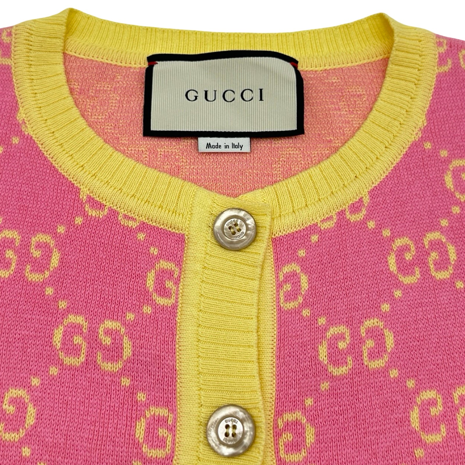グッチ GUCCI GG総柄ノーカラーニットカーディガン 501370 ピンク