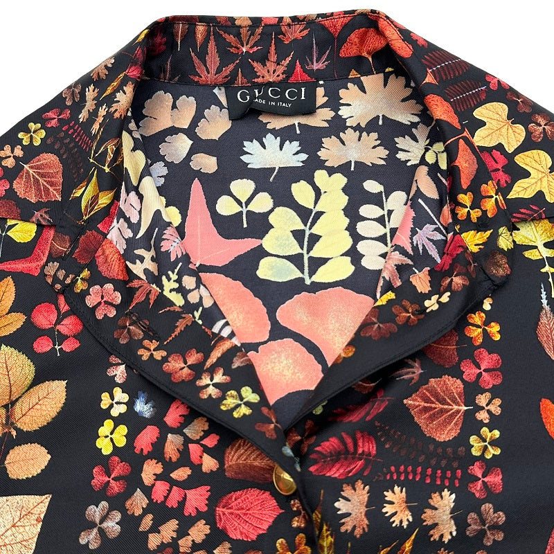 グッチ GUCCI 総柄シルクシャツ ブラック シルク レディース 半袖
