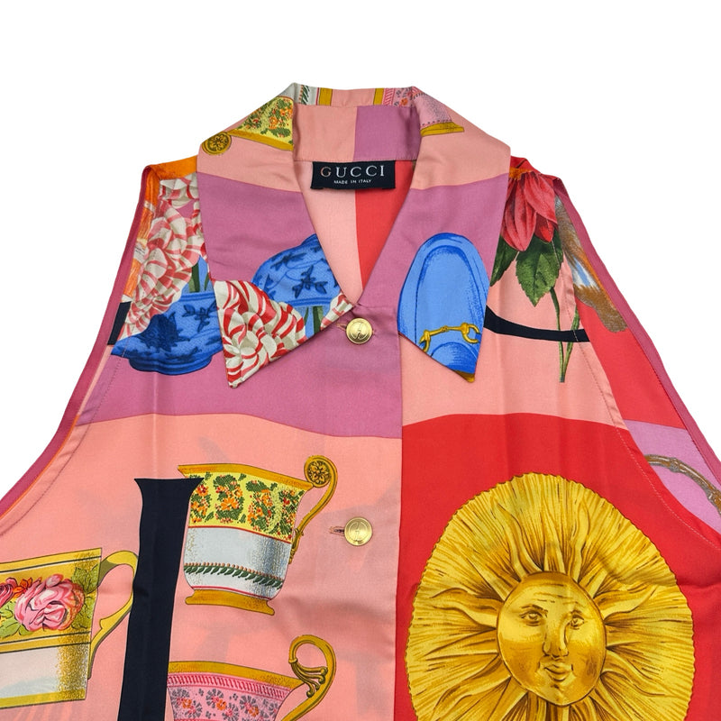 グッチ GUCCI 総柄シルクノースリーブシャツ オレンジ シルク 