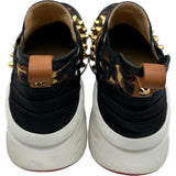 クリスチャン・ルブタン Christian louboutin レオパードスタッズ装飾スリッポン ブラック レザー レディース スリッポン
