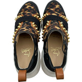 クリスチャン・ルブタン Christian louboutin レオパードスタッズ装飾スリッポン ブラック レザー レディース スリッポン