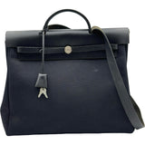エルメス HERMES エールバッグMM □E刻印 ブラック シルバー金具 トワル レザー ユニセックス ハンドバッグ ショルダーバッグ