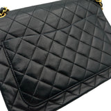 シャネル CHANEL マトラッセ ダブルフラップバッグ ブラック ゴールド金具 ラムスキン レディース ショルダーバッグ