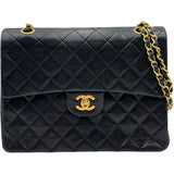 シャネル CHANEL マトラッセ ダブルフラップバッグ ブラック ゴールド金具 ラムスキン レディース ショルダーバッグ