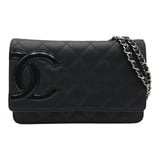 シャネル CHANEL カンボンライン チェーンウォレット A46646 16番台 ブラック シルバー金具 ラムスキン レディース ショルダーバッグ