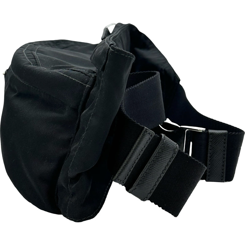 【美品】プラダ ボディバッグ ウエストポーチ レザー×ナイロン 黒 2VL132 プラダ PRADA ウエストバッグ 2VL132 ブラック ナイロン メンズ