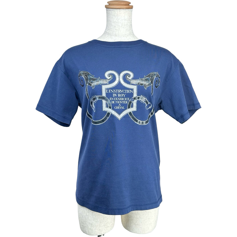 HERMES ヴィンテージ Tシャツ 騎士 コットン イタリア製 サイズS エルメス HERMES プリントTシャツ ネイビー コットン レディース 半袖