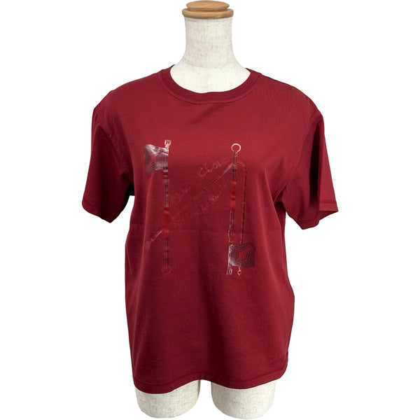 HERMES エルメス 半袖ワンピース Tシャツ レッド エルメス HERMES プリントTシャツ ボルドー コットン レディース 半袖