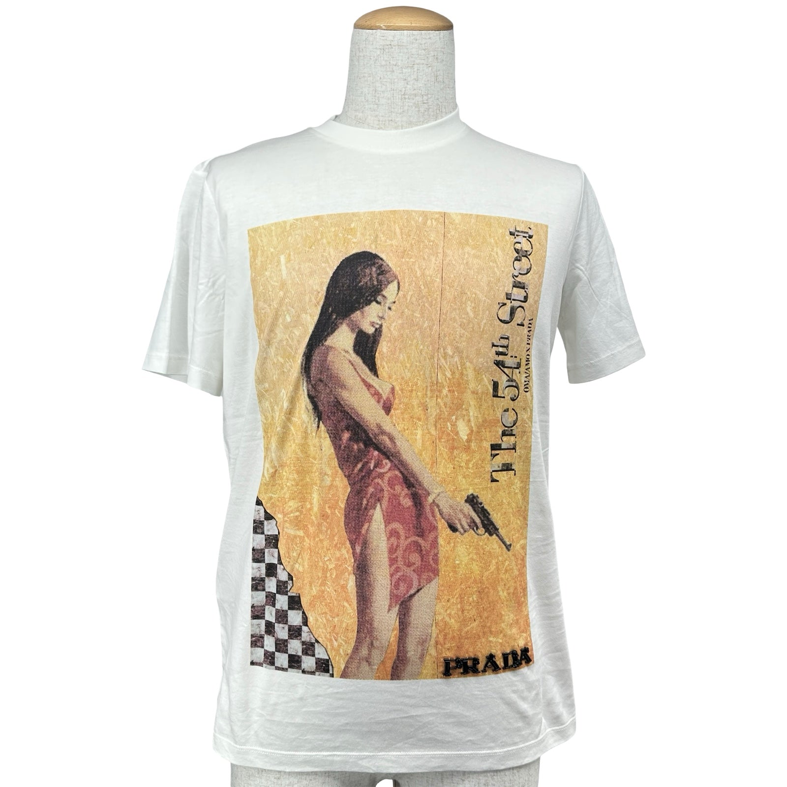 PRADA/ゴールドロゴベージュTシャツ プラダ PRADA ポスタープリントTシャツ 35838R ホワイト コットン