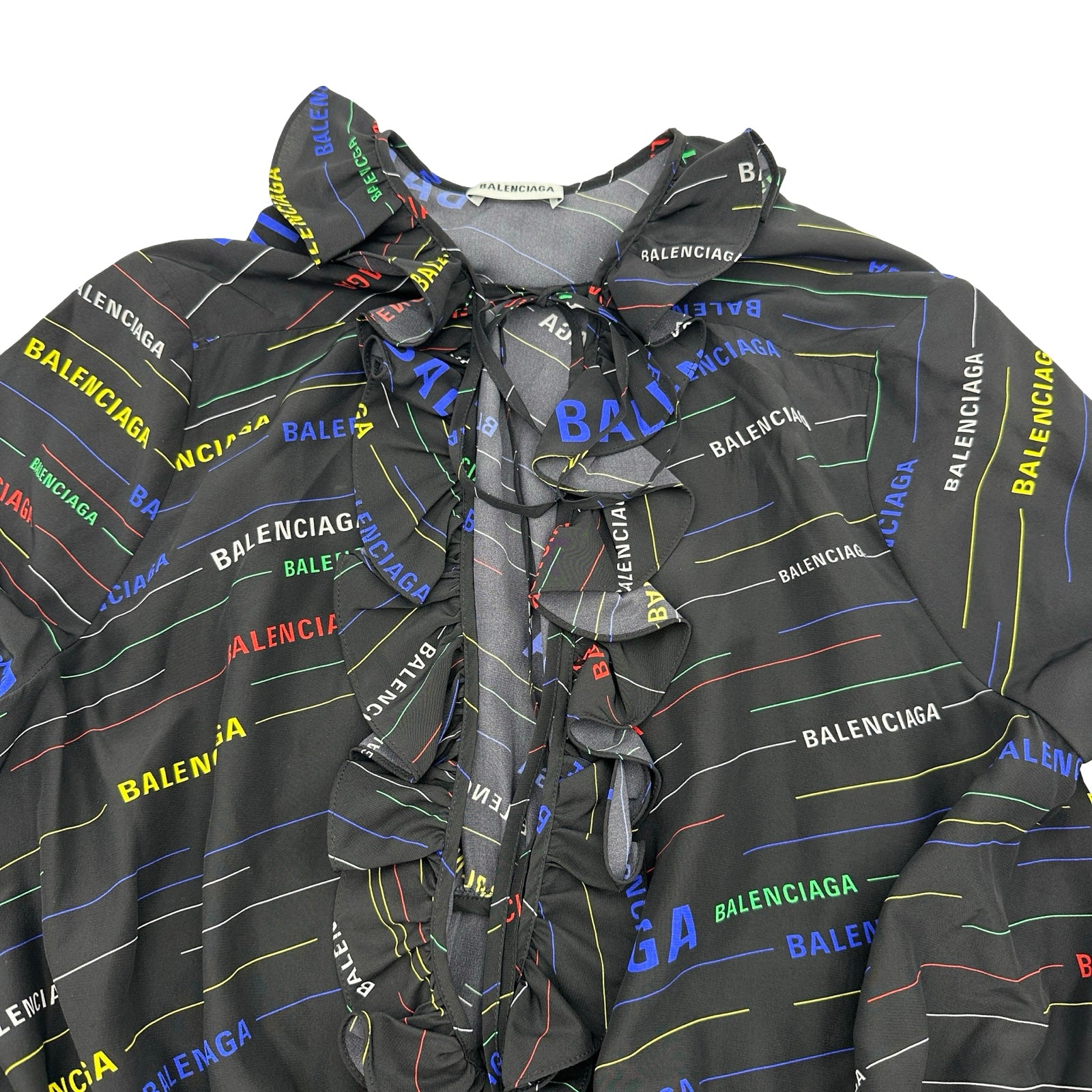 バレンシアガ BALENCIAGA ロゴ総柄プリーツシルクワンピース 556565