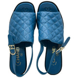 シャネル CHANEL ココマークマトラッセサンダル G45567 ブルー レザー レディース サンダル