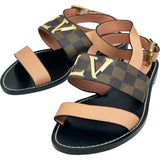 ルイ・ヴィトン LOUIS VUITTON ダミエロゴフラットサンダル SC0139 ピンク レザー レディース サンダル