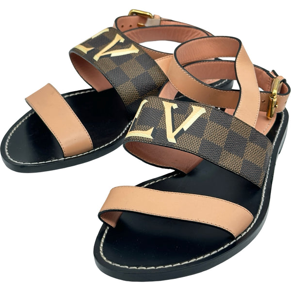 ルイ・ヴィトン LOUIS VUITTON ダミエロゴフラットサンダル SC0139