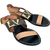 ルイ・ヴィトン LOUIS VUITTON ダミエロゴフラットサンダル SC0139 ピンク レザー レディース サンダル