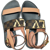 ルイ・ヴィトン LOUIS VUITTON ダミエロゴフラットサンダル SC0139 ピンク レザー レディース サンダル