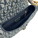 クリスチャン・ディオール Christian Dior トロッターサドルバッグ ネイビー ゴールド金具 キャンバス・レザー レディース ショルダーバッグ