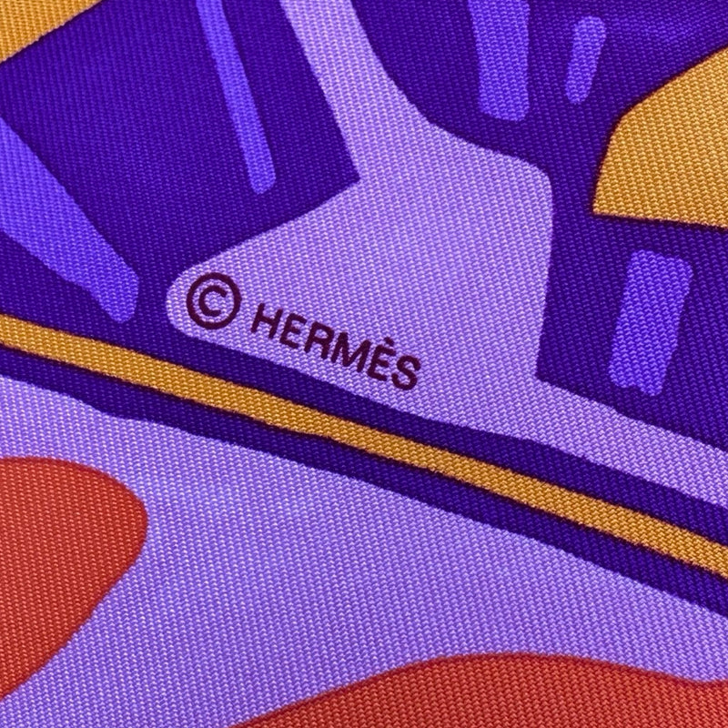 HERMES スカーフ 紫 オレンジ エルメス HERMES カレ90 KONGO シルク レディース スカーフ | 中古