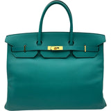 エルメス HERMES バーキン40 パーソナルオーダー X刻 ブルーパオン/ヴェールアングレ/ゴールド金具 エプソン メンズ ハンドバッグ