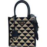 プラダ PRADA シンボルミニバッグ 1BA355 ベージュ/ブラック キャンバス レディース ハンドバッグ