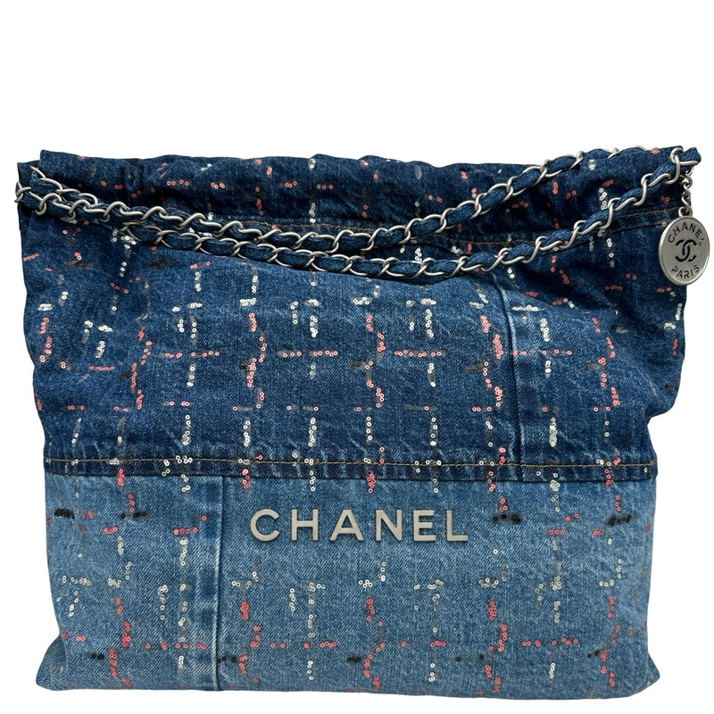 シャネル CHANEL CHANEL22 バッグ AS3261 ブルー シルバー金具 デニム