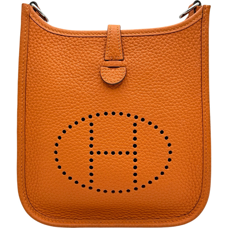 【訳あり格安】エルメス エヴリン PM オレンジ ストラップ無し/修理履歴有り エルメス HERMES エヴリンTPM W刻印 オレンジ/シルバー金具 トリヨン