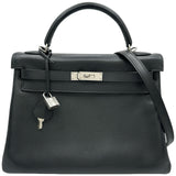 エルメス HERMES ケリー32 内縫い □J刻印 ブラック/シルバー金具 エプソン レディース ショルダーバッグ