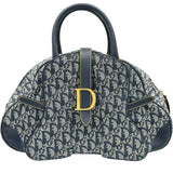 クリスチャン・ディオール Christian Dior ダブルサドルハンドバッグ ネイビー キャンバス レディース ハンドバッグ