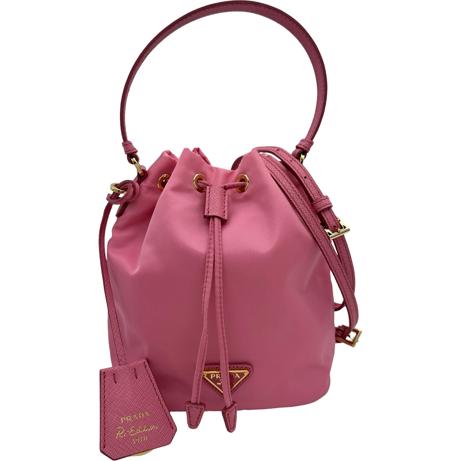 プラダ PRADA トライアングルロゴバケットバッグ 1BE067 ピンク レザー