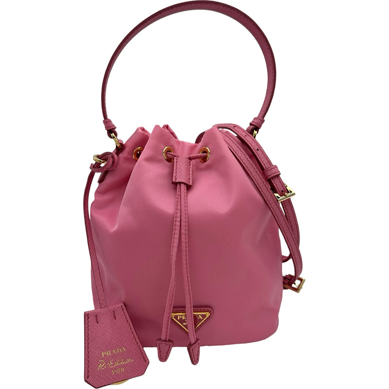 プラダ PRADA トライアングルロゴバケットバッグ 1BE067 ピンク レザー 
