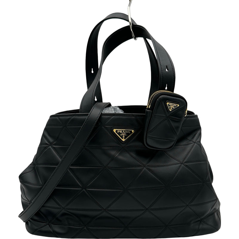 リンブラック キルティングバック プラダ PRADA キルティングレザートート 1BG547 ブラック レザー