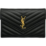 サンローラン SAINT LAURENT カサンドラ エンベロープ チェーンウォレット 393953 ブラック カーフレザー レディース ウォレットチェーン