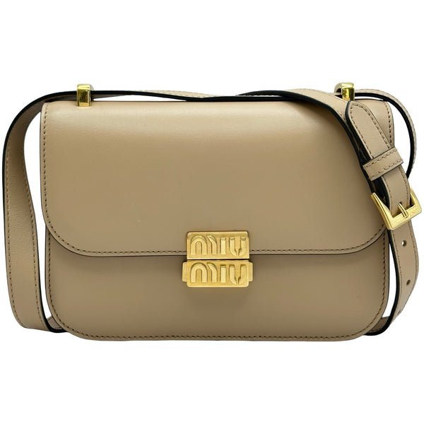 miumiuビジューバックISETAN伊勢丹ゴールド ミュウミュウ miu miu シティショルダーバッグ 5BD254 ベージュ レザー