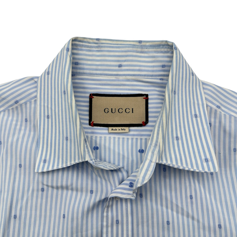 グッチ GUCCI 刺繡ロゴ長袖シャツ 644986 ブルー コットン メンズ 長袖