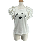 クリスチャン・ディオール Christian Dior フロントロゴフリルTシャツ 323T43A4416 ホワイト コットン レディース 半袖Ｔシャツ