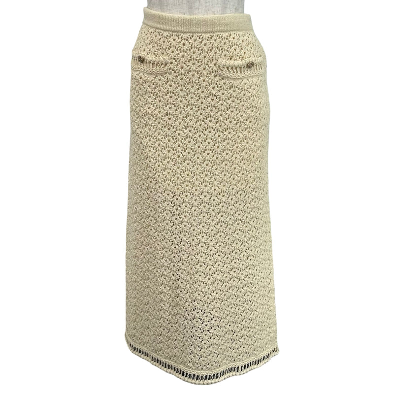 シャネル CHANEL カメリアボタンサマーニットスカート P63066 クリーム