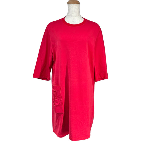 HERMES エルメス 半袖ワンピース Tシャツ レッド エルメス HERMES 刺繍ポケット半袖ワンピース コットン レディース