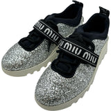 ミュウミュウ miu miu ロゴグリッターローカットスニーカー シルバー グリッター レディース スニーカー