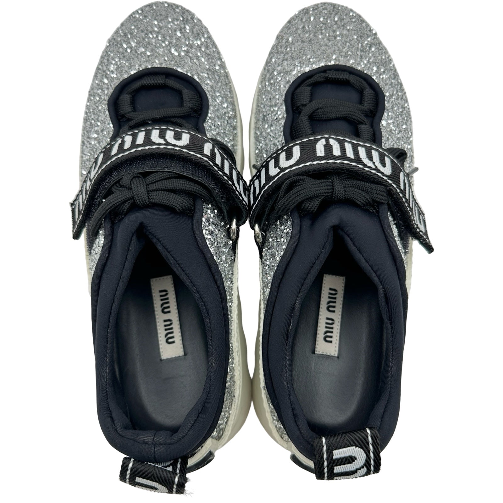 ミュウミュウ miu miu ロゴグリッターローカットスニーカー シルバー