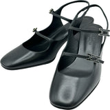 エルメス HERMES ジャッキー50 スリングバックパンプス ブラック レザー レディース パンプス