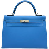 エルメス HERMES ケリー32 外縫い T刻印 ブルーパラダイス/シルバー金具 エプソン レディース ショルダーバッグ