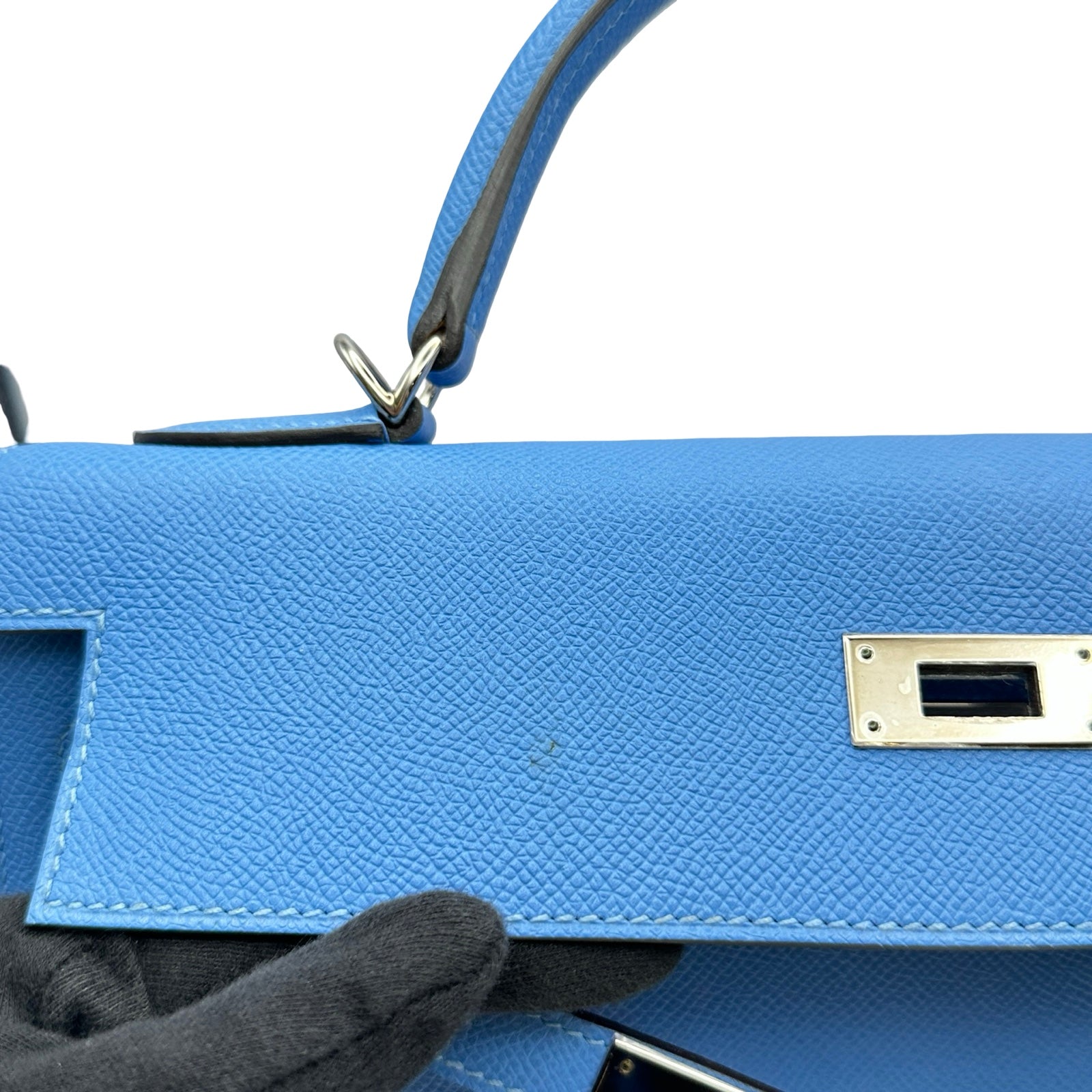 エルメス HERMES ケリー32 外縫い T刻印 ブルーパラダイス/シルバー