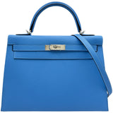 エルメス HERMES ケリー32 外縫い T刻印 ブルーパラダイス/シルバー金具 エプソン レディース ショルダーバッグ