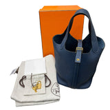 エルメス HERMES ピコタンロックPM W刻 ブルードプリュス ゴールド金具 トリヨン レディース ハンドバッグ