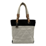 シャネル CHANEL パリビアリッツトートPM A34208 13番台 ホワイト/ブラック キャンバス/レザー レディース トートバッグ
