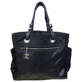 シャネル CHANEL パリビアリッツトートGM A34210 13番台 ブラック シルバー金具 コーティングキャンバス レディース トートバッグ